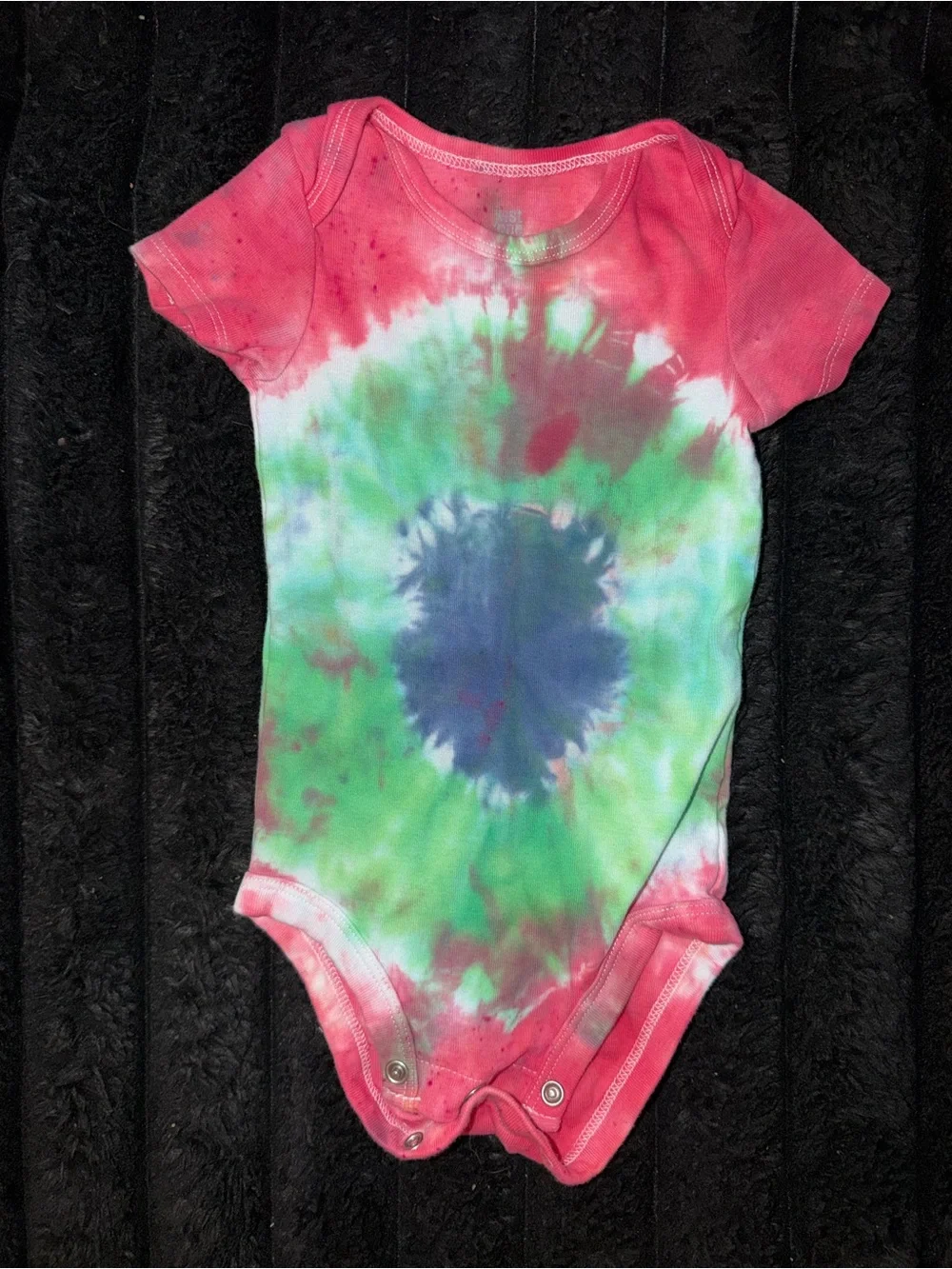 Tie-Dye Short Sleeve Baby One-Piece in Pink, Green & Blue